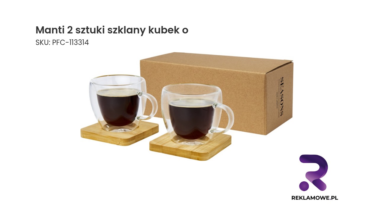 Manti 2 sztuki, szklany kubek o pojemności 100 ml z bambusową podkładką Manti w szklanym kubku