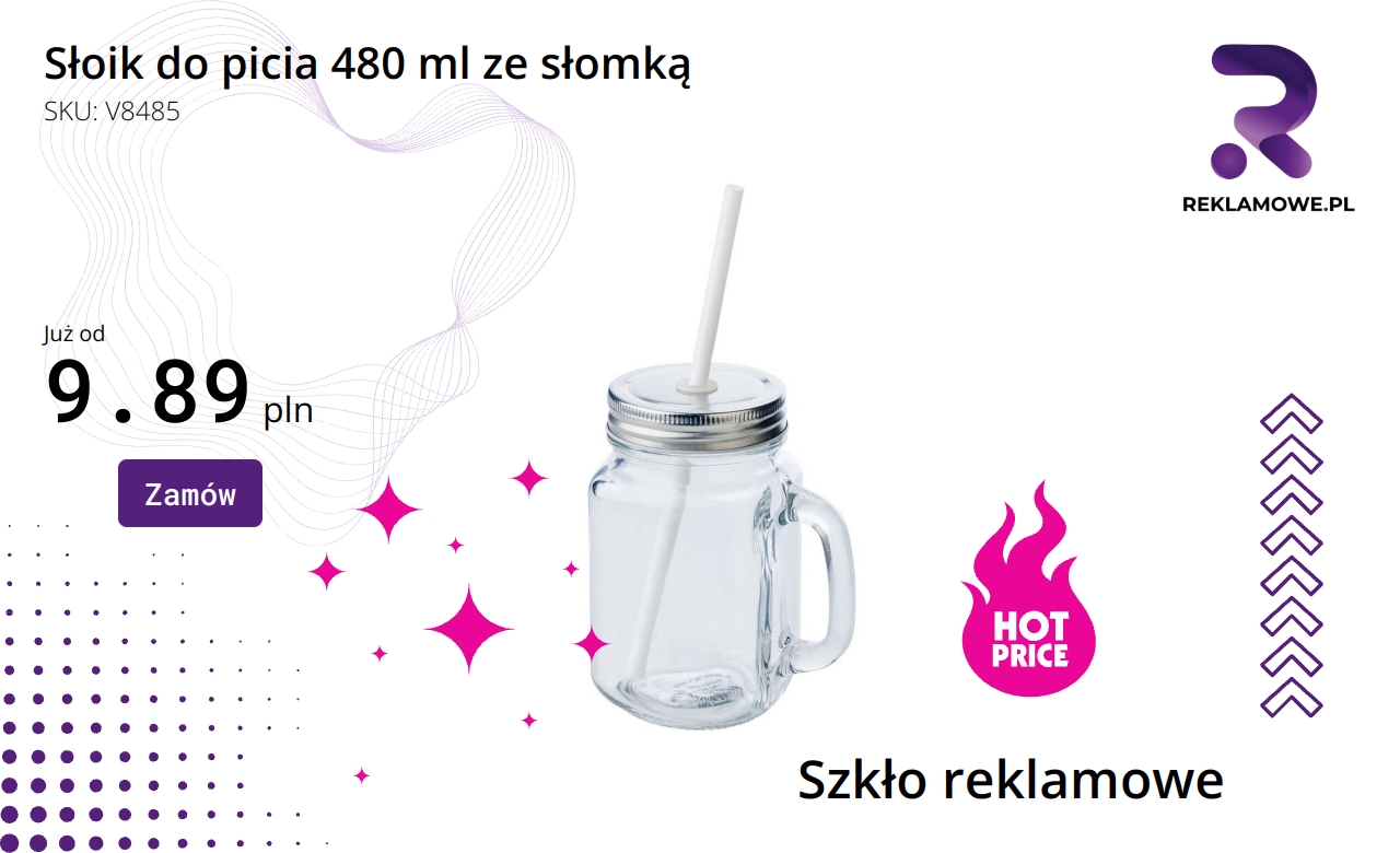 Słoik do picia 480 ml ze słomką