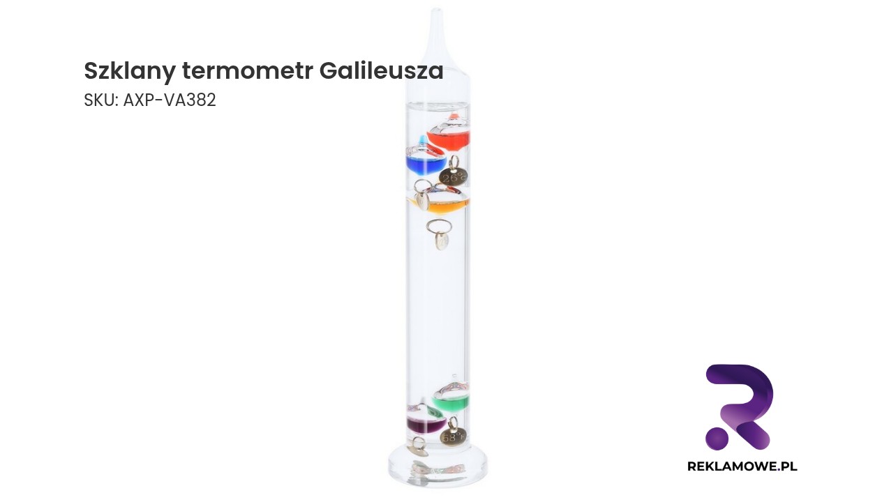 Szklany termometr Galileusza na tle biurka