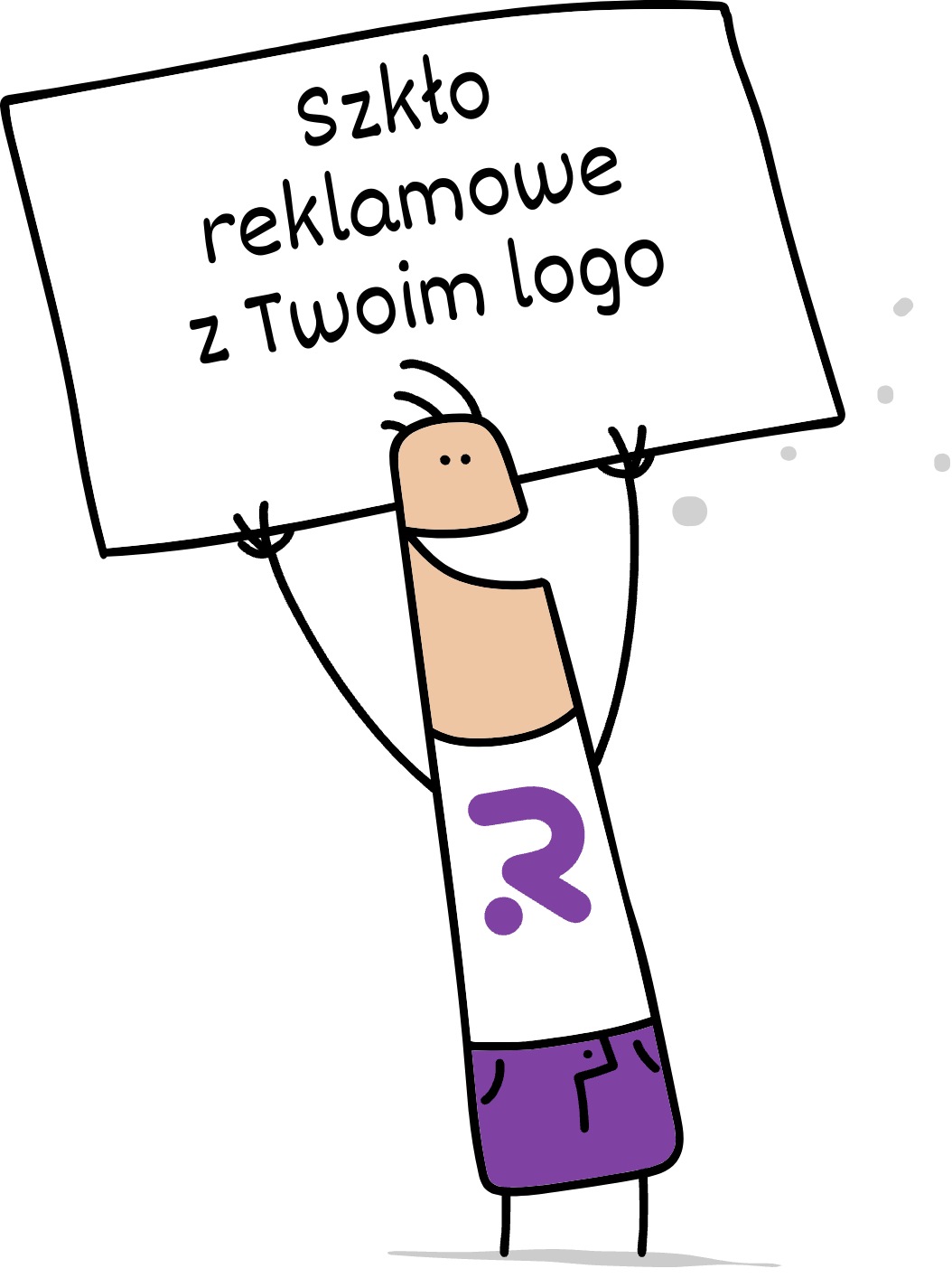 Buddy trzymający napis szklo reklamowe z Twoim logo