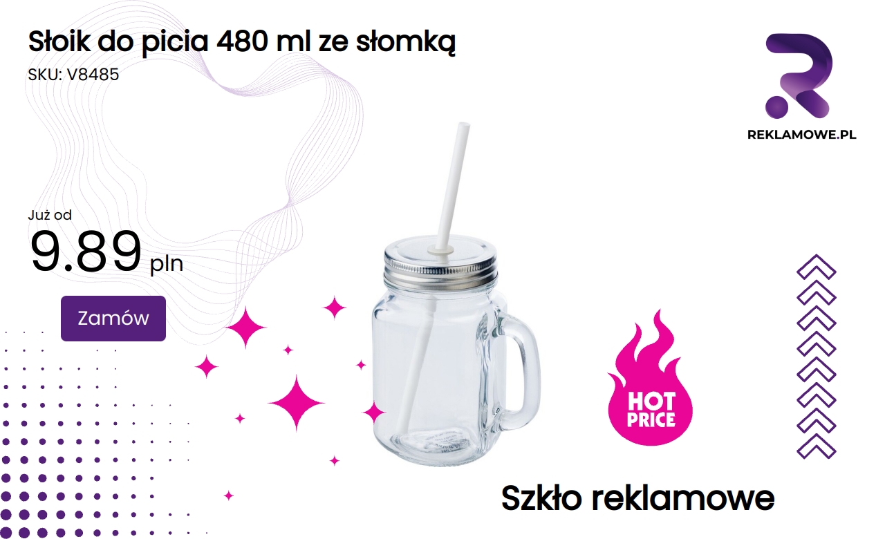 Słoik do picia 480 ml ze słomką