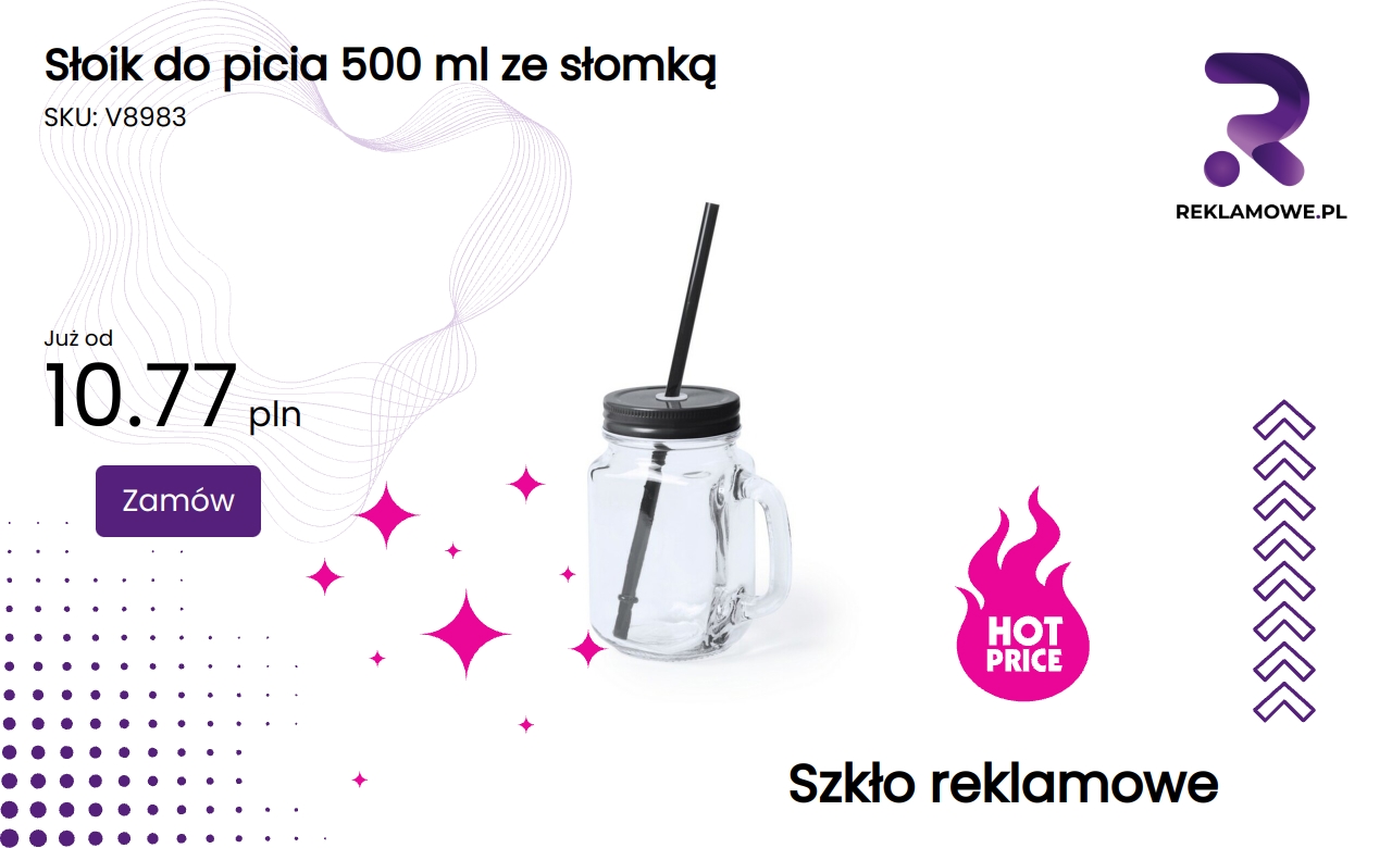 Słoik do picia 500 ml z kolorową słomką