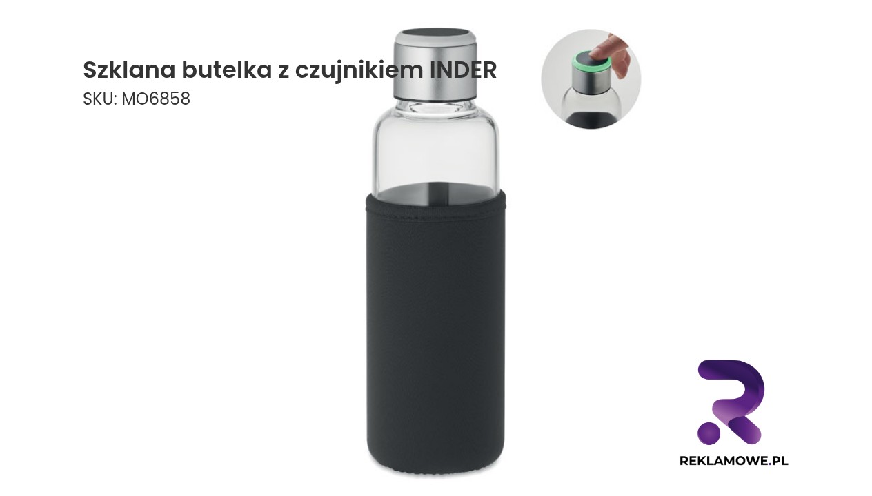 Szklana butelka z czujnikiem INDER – nowoczesna butelka na wodę z inteligentnym czujnikiem