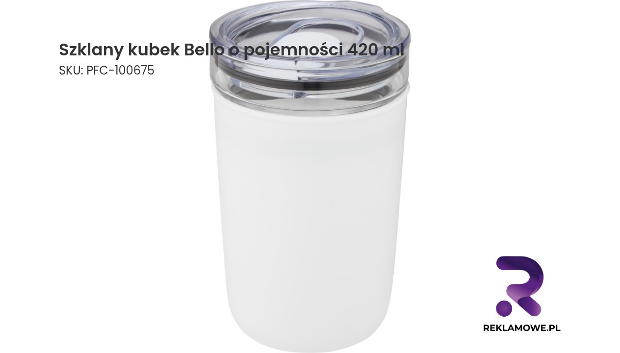 Szklany kubek Bello o pojemności 420 ml z zewnętrzną ścianką z plastiku z recyklingu Szklany kubek Bello o pojemności 420 ml