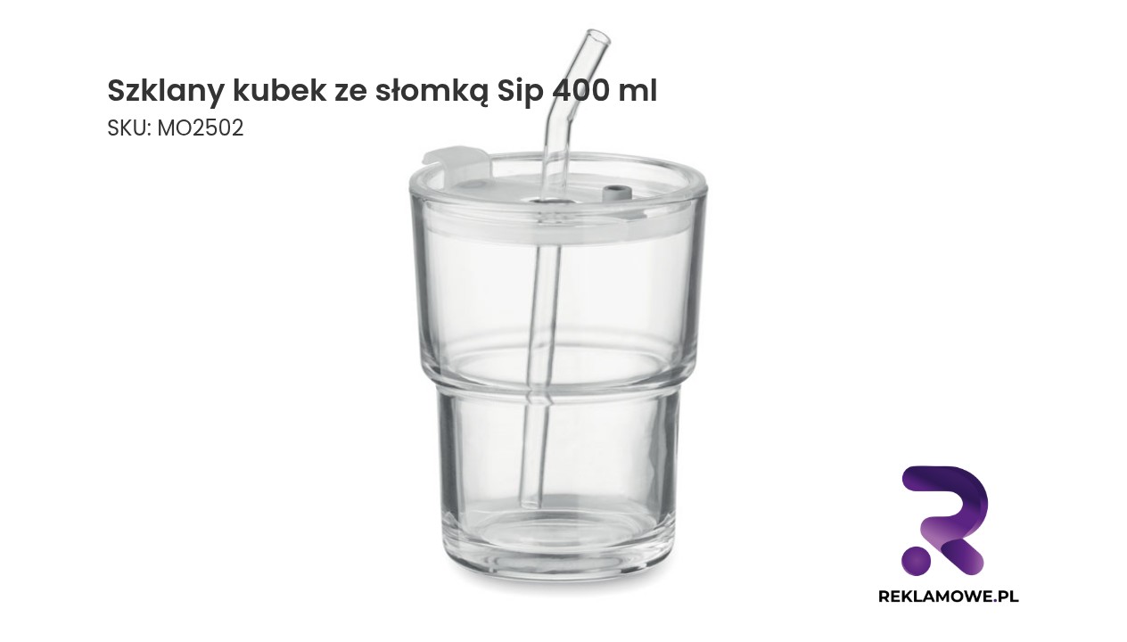 Szklany kubek ze słomką Sip 400 ml Szklany kubek ze słomką Sip 400 ml – stylowy kubek do napojów