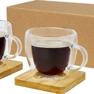Manti 2 sztuki, szklany kubek o pojemności 100 ml z bambusową podkładką 11331401