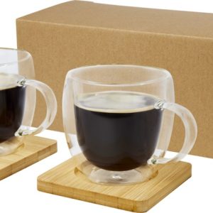 Manti 2 sztuki, szklany kubem o podwójnej ściance o pojemności 250 ml z bambusową podkłądką 11331501